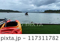 View of a raft boat floating in the River 117311782