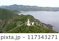 Aerial view of Tsushima's Tsutsuzaki lighthouse from above 117343271