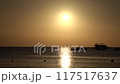 Beautiful yellow and orange sunrise over the sea. Beautiful seascape scenery, Amazing light of nature sunset background 117517637
