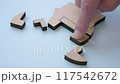 A hand assembles a puzzle in the shape of a head. Problem-solving and mental clarity. 117542672