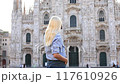 A Young Woman Takes a Selfie at the Iconic Milan Cathedral, Enjoying the Moment 117610926