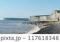 Seven Sisters chalk cliffs, Birling Gap near Eastbourne in East Sussex, famous, landmark, beach landscape, nature and sea coast, spring summer travel concept 117618348