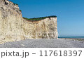 Seven Sisters chalk cliffs, Birling Gap near Eastbourne in East Sussex, famous, landmark, beach landscape, nature and sea coast, spring summer travel concept 117618397