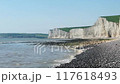 Chalk cliffs near Eastbourne in East Sussex, beach landscape, nature and sea coast, spring summer travel concept 117618493