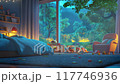 fantasy landscape Cozy kids Bedroom with forest view motion animation video background 117746936