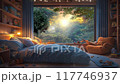 fantasy landscape Cozy kids Bedroom with forest view motion animation video background 117746937