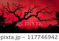 Leafless tree branches silhouette on a red background, dark gloomy forest animation motion background 117746942