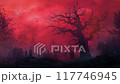 Leafless tree branches silhouette on a red background, dark gloomy forest animation motion background 117746945