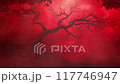 Leafless tree branches silhouette on a red background, dark gloomy forest animation motion background 117746947