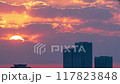Timelapse of dramatic sunrise with orange sky in a sunny day. 117823848