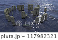 Stonehenge towering over rough seas. This is a CG-created Stonehenge. 117982321