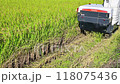 Agricultural machinery harvesting rice with machine sounds 118075436