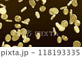 Coins with pirate scull falling on dark background. Seamless looping. 3D animation. 118193335