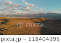 Drone Video of Summer Kurai Steppe and the North Chuia Ranges in the south-eastern Altai Mountains at sunset, Siberia, Russia 118404995