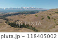 Drone Video of Summer Kurai Steppe and the North Chuia Ranges in the south-eastern Altai Mountains at sunset, Siberia, Russia 118405002