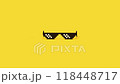 Thug life meme glasses pixel art modern iconic 3d object. 360 degree view of pixel art glasses, 3D minimalistic object on yellow background. Useful for memes video projects, clip and invert rotation 118448717