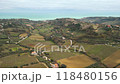 Italian countryside with the sea in the background. Aerial wide view. 118480156