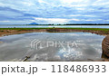 Landscape of Dau Tieng lake in cloudy day, a biggest freshwater source with irrigation dam at upstream  Saigon river at Tay Ninh, Binh Duong, Binh Phuoc 118486933