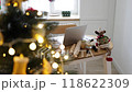 Festive kitchen corner with Christmas decorations and laptop 118622309