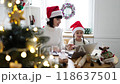 Smiling mother and daughter baking together during Christmas holiday 118637501