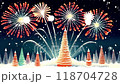 Join us for a Magical Winter Celebration with adorned Christmas Trees and dazzling Fireworks 118704728