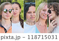 Five young adults are posing for a portrait outside on a sunny summer day, with each person in a separate vertical frame 118715031