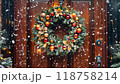 beautifully decorated Christmas wreath with glowing lights 118758214