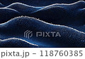 Captivating blue waves of light dance across a dark background, creating an enchanting visual display in a surreal environment 118760385