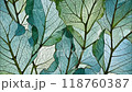 Intricate patterns of blue and green leaves showcasing nature's delicate beauty in a serene garden setting 118760387