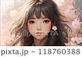Captivating portrait of a woman surrounded by cherry blossoms in a serene spring setting 118760388