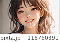 Bright young woman smiling, enjoying a sunny afternoon in a cozy indoor setting, showcasing natural beauty and warmth 118760391