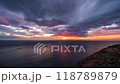 Timelapse of sunset on sea with clouds. Fast time movement 118789879