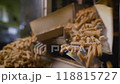 Bread in thin slices in a bakery, shop, supermarket or factory. Automatic slicing of bread for further packaging. Breadcrumbs production technology. Factory for the production of crackers. 118815727