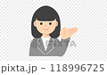 片手を上げる笑顔のスーツ女性 118996725