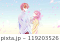 櫻花暴風雪中，一男一女相視而笑 119203526