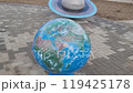 City of Yasny, Russia - October 19, 2024 Street art objects about the Solar system. Model of the sun and the earth in the open air of the scientific site Cosmodrome of Childhood. Editorial 119425178