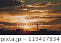 Rain clouds at sunset over the city 119497834