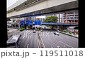 Viaduct and crossroads, train and car flow time lapse photography 119511018