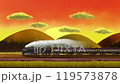 蒸汽機車在日落時穿過鄉村 119573878
