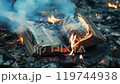 A Burning Book Consumed by Flames A Powerful Symbol of Destruction of Knowledge and Cultural Heritage 119744938