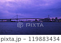 Rainbow Bridge at dusk as seen from Harumi Pier Park, Harumi, Chuo Ward, Tokyo 119883434