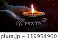 traditional diya light in a hand at dark background 119954900