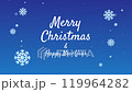 A Calm Merry Christmas Greeting Video in Blue Night background with snowfall and snowflakes decorations 119964282