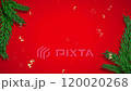 Falling Confetti and Pine Branches Animation 4K featuring a vibrant red background with animated golden confetti, stars, and snowflakes falling gracefully. 120020268
