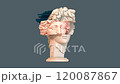 Modern artistic glitch bust of Apollo's head on blue background. Seamless looped. 120087867
