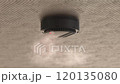 a smoke detector mounted on the ceiling of an apartment. 4k. 3d rendering 120135080