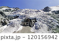 Aerial view of the Moirie Glacier in Switzerland showing its icy melting surface. 120156942