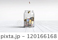 Coins are falling inside the glass jar, Saving money concept, Bank deposit 120166168