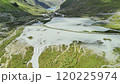 Aerial View of Glacier Meltwater Flowing Through Alpine Landscape 120225974