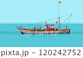Fishing Boat, 2d Seamlessly looped animation. Boat in the ocean 120242752